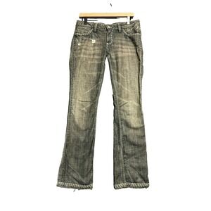 Vintage Y2K Antik Denim Jeans Womens Size 29 Flare Embroidered Gray Distressed